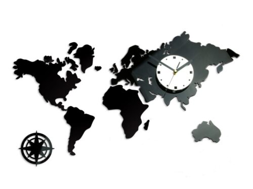 3D nalepovacie hodiny Continents čierno-biele 3D nalepovacie hodiny Continents čierno-biele