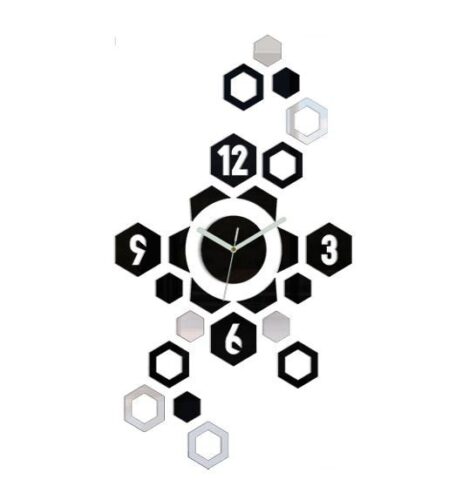 3D nalepovacie hodiny Hexagon čierno-zrkadlové 3D nalepovacie hodiny Hexagon čierno-zrkadlové