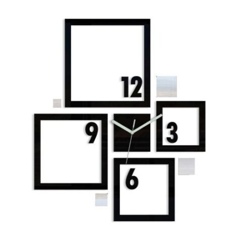 3D nalepovacie hodiny Quadrat čierno-zrkadlové