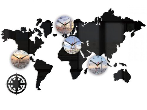 3D nalepovacie hodiny World map čierne 3D nalepovacie hodiny World map čierne
