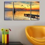 3 dielne dekoratívne nástenné hodiny Sunset žlté