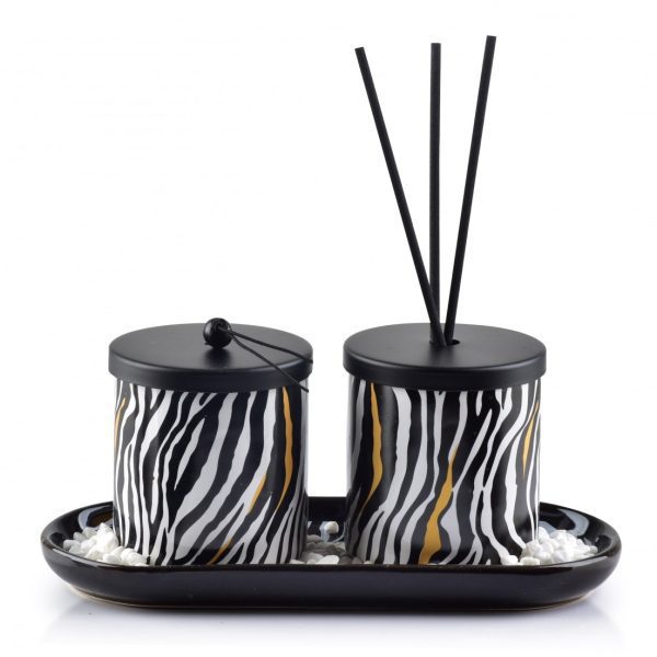 Aroma difuzér + sviečka RIBS II 30 ml so vzorom čiernej a bielej farby