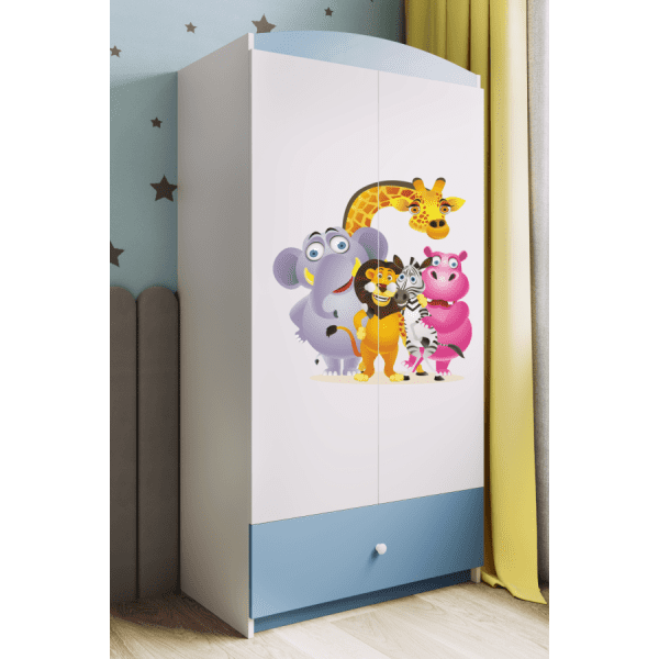 Detská skriňa Babydreams 90 cm ZOO modrá