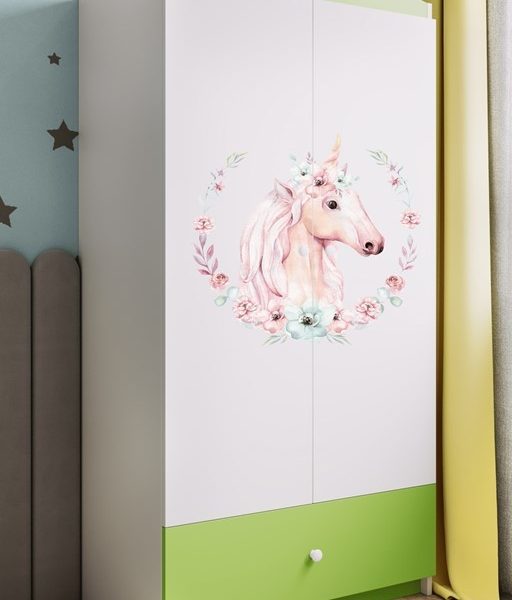 Detská skriňa Babydreams 90 cm jednorožec zelená