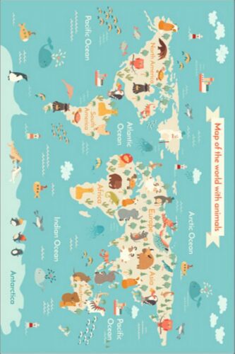Detský koberček Mapa zvieracieho sveta 100x150 cm modrý Detský koberček Mapa zvieracieho sveta 100x150 cm modrý