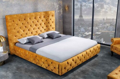 LuxD Dizajnová posteľ Laney 160 x 200 cm horčicový zamat LuxD Dizajnová posteľ Laney 160 x 200 cm horčicový zamat