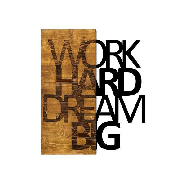 Nástenná drevená dekorácia WORK DREAM hnedá/čierna