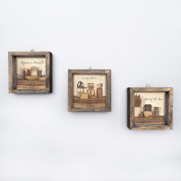 Súprava nástenných obrazov Countries 15x15 cm 3 ks béžová