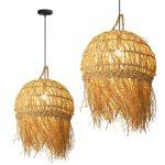 Závesná lampa La Belle Boho IV čierna/bambus