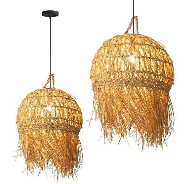 Závesná lampa La Belle Boho IV čierna/bambus