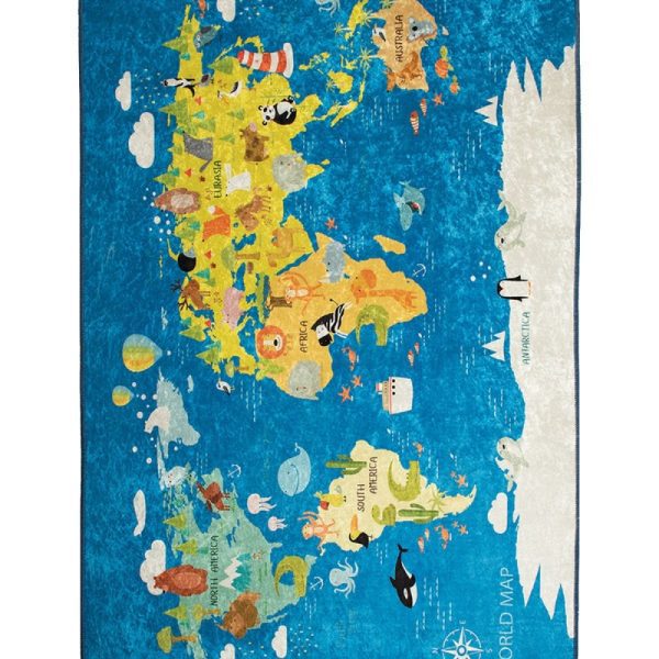 Detský koberec World Map 140x190 cm modrý