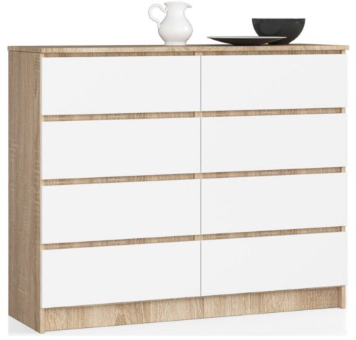 Komoda Kuba 120 cm 8 šuplíků dub sonoma/bílá Komoda Kuba 120 cm 8 šuplíků dub sonoma/bílá