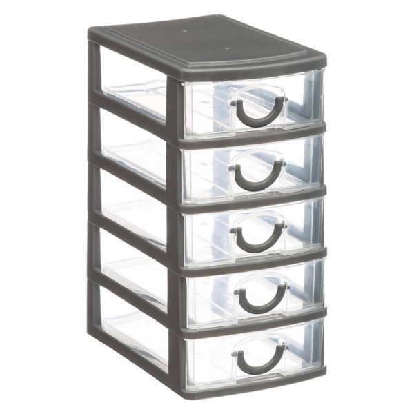 Mini organizér na drobnosti s 5 zásuvkami Poks sivý