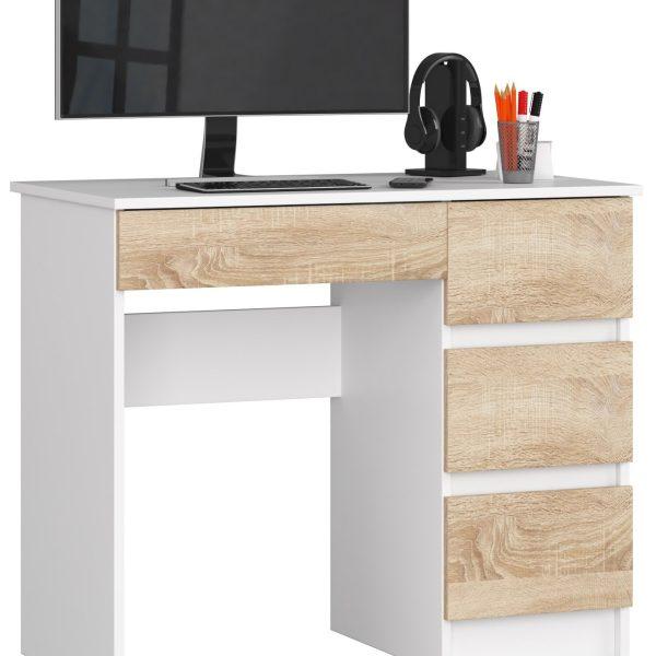 Písací stôl A-7 90 cm biely/dub sonoma pravý
