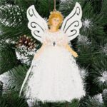 CA0702 Vianočná ozdoba „Anjel“ 20 cm – biely trblietavý prívesok Springos – Obrázok 2