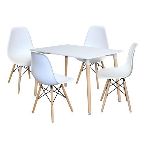 Jedálenský stôl 120x80 UNO biely + 4 stoličky UNO biele Jedálenský stôl 120x80 UNO biely + 4 stoličky UNO biele