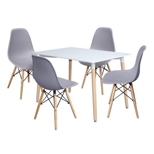 Jedálenský stôl 120x80 UNO biely + 4 stoličky UNO sivé Jedálenský stôl 120x80 UNO biely + 4 stoličky UNO sivé
