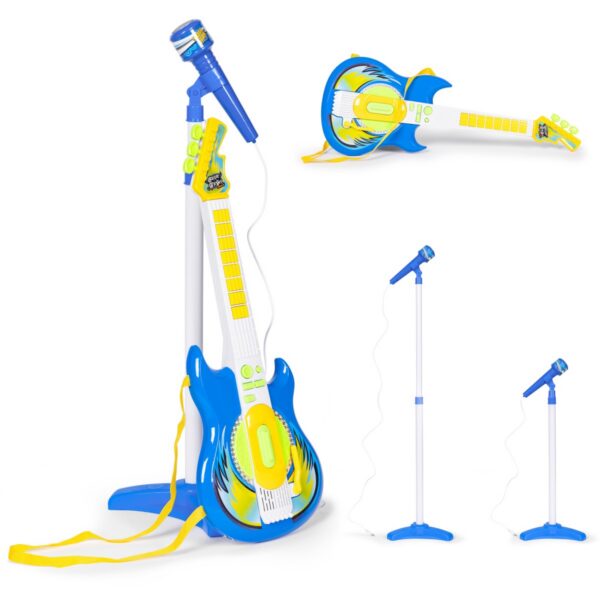 Detská elektrická gitara so stojanom a mikrofónom Deciz modrá