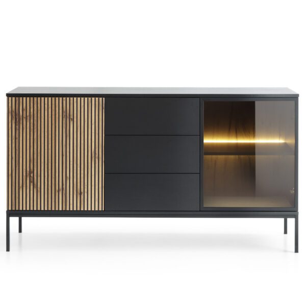 Komoda Sento s LED osvetlením 154 cm dub wotan/čierna