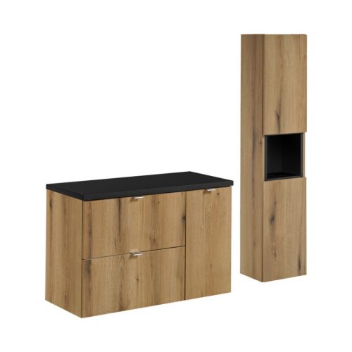 Kúpeľňová zostava Nova Oak 90 cm so skrinkami dub coast evoke/čierna Kúpeľňová zostava Nova Oak 90 cm so skrinkami dub coast evoke/čierna