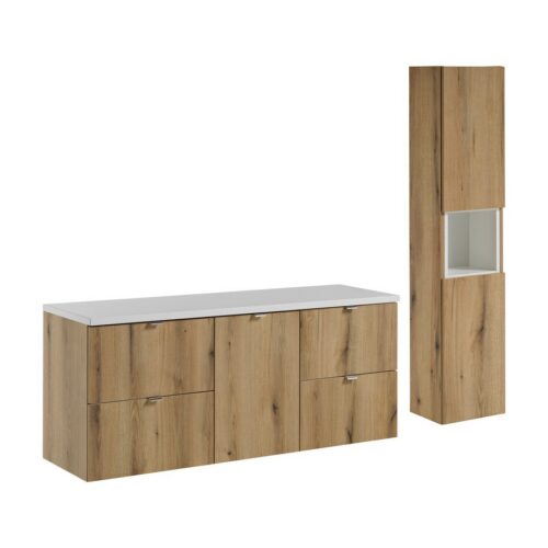 Kúpeľňová zostava Nova Oak I so skrinkami 140 cm dub evoke/biela Kúpeľňová zostava Nova Oak I so skrinkami 140 cm dub evoke/biela