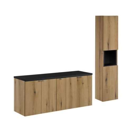 Kúpeľňová zostava Nova Oak II so skrinkami 140 cm dub evoke/čierna Kúpeľňová zostava Nova Oak II so skrinkami 140 cm dub evoke/čierna