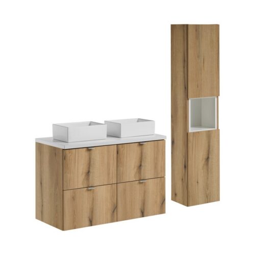 Kúpeľňová zostava Nova Oak s doskou a skrinkami 100 cm dub evoke/biela Kúpeľňová zostava Nova Oak s doskou a skrinkami 100 cm dub evoke/biela
