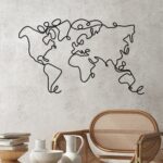 Nástenná kovová dekorácia Mapa sveta čierna
