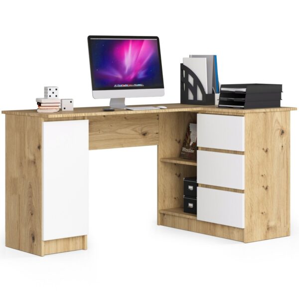 Rohový písací stôl B20 155 cm dub artisan/bílý pravý