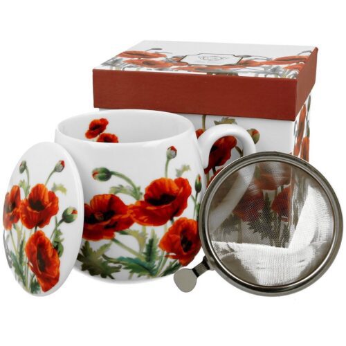 Porcelánový hrnček so sitkom a pokrievkou Poppies 430 ml viacfarebný Porcelánový hrnček so sitkom a pokrievkou Poppies 430 ml viacfarebný