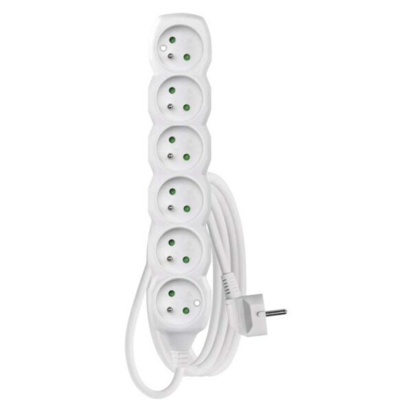 Predlžovací kábel so 6 zásuvkami 1 mm² Riko 2 m biely