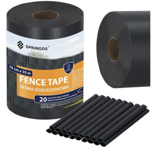 SPRINGOS Plotová páska s montážnymi klipmi 20 ks PVC 35 m × 19 cm 450 g/m² – antracit FN0001 SPRINGOS Plotová páska s montážnymi klipmi 20 ks PVC 35 m × 19 cm 450 g/m² – antracit FN0001
