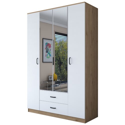 Šatníková skriňa BA 131 140 cm so zrkadlom orech/biela Šatníková skriňa BA 131 140 cm so zrkadlom orech/biela