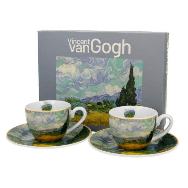 Súprava 2 ks porcelánových hrnčekov Van Gogh Pšeničné pole 90 ml viacfarebná