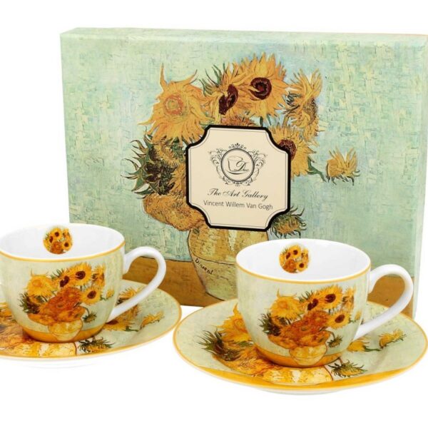 Súprava 2 ks porcelánových hrnčekov Van Gogh Sunflowers 90 ml viacfarebná
