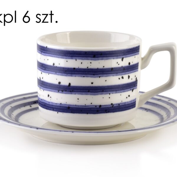 Súprava 6 ks šálok s podšálkou Joy 210 ml biela/modrá