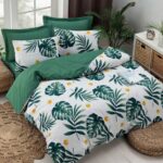 Súprava posteľnej bielizne a plachiet pre dvojlôžko Monstera 200x220 cm zeleno-biela