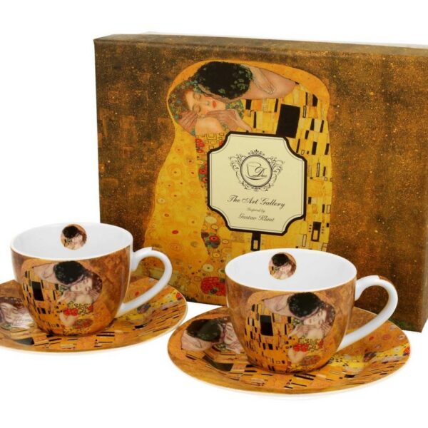 Súprava šálok s podšálkou espresso Klimt THE KISS 2 ks 90 ml hnedá