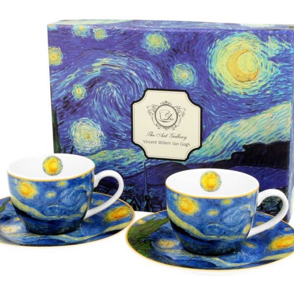 Súprava šálok s podšálkou espresso Van Gogh STARRY NIGHT 2 ks 90 ml modrá