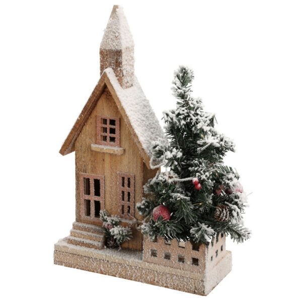 Vianočná LED chalúpka VESELÉ VIANOCE 44 cm hnedá/biela