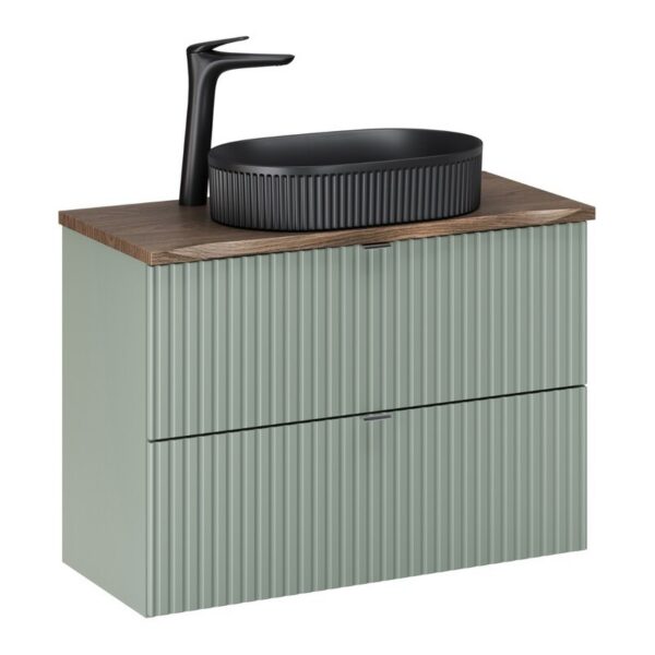 Závesná skrinka Line Reed Green Beyond s doskou a umývadlom 80 cm zelená/dub casella