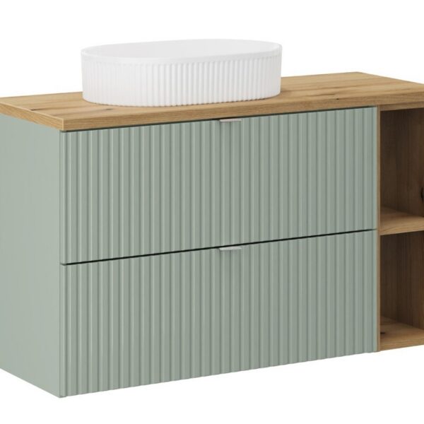 Závesná skrinka Line Reed Green s doskou a umývadlom 100 cm zelená/dub evoke