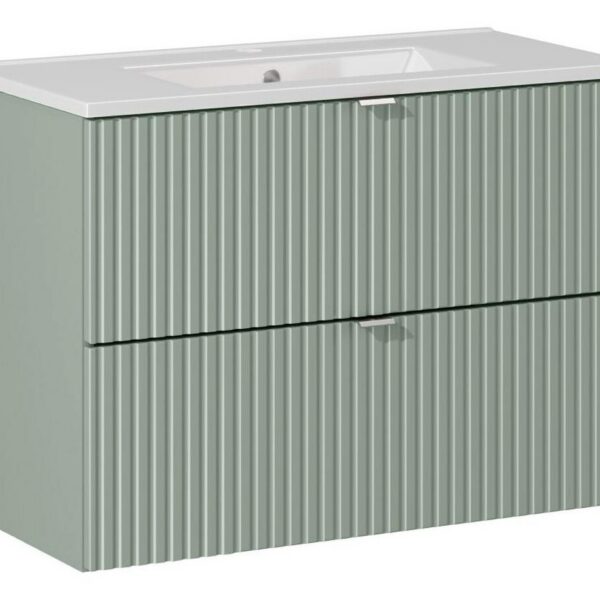 Závesná skrinka Line Reed Green so zápustným umývadlom 80 cm zelená/biela