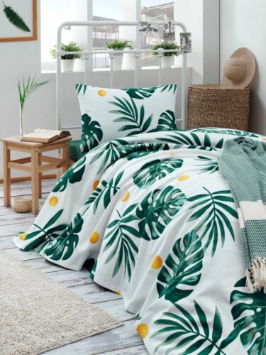 Bavlnený pique prehoz Monstera 160x235 cm zelený/biely Bavlnený pique prehoz Monstera 160x235 cm zelený/biely