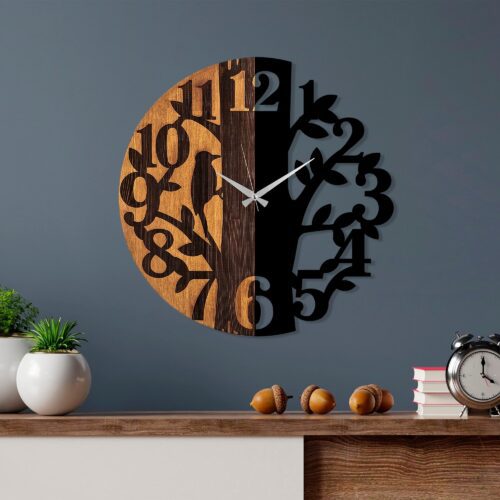 Dekoratívne nástenné hodiny WALLIE TREE 56 cm čierne/orech Dekoratívne nástenné hodiny WALLIE TREE 56 cm čierne/orech