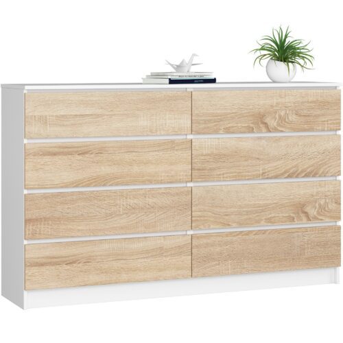 Komoda Kuba 160 cm 8 zásuviek biela/dub sonoma Komoda Kuba 160 cm 8 zásuviek biela/dub sonoma