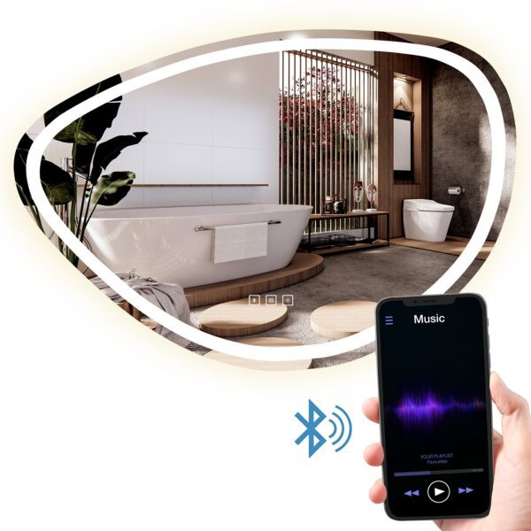 Nástenné LED zrkadlo s reproduktorom Fog 100 cm strieborné
