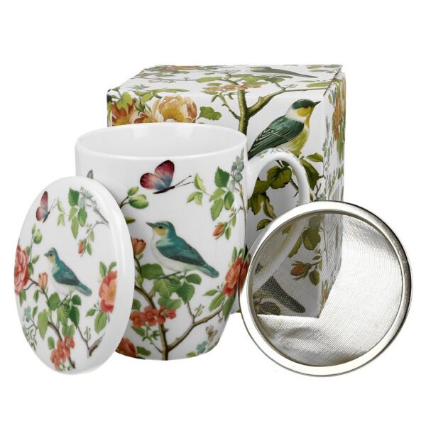 Porcelánový hrnček BIRDY BIRD 350 ml so sitkom biely/viacfarebný