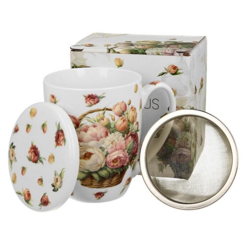Porcelánový hrnček PIWONIE 350 ml so sitkom viacfarebný Porcelánový hrnček PIWONIE 350 ml so sitkom viacfarebný