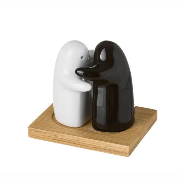 Sada 2 ks keramické slánky a pepřenky SALT & PEPPER černá/bílá